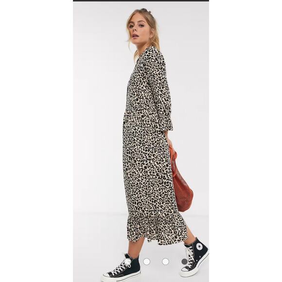 ASOS DESIGN button through tiered smock maxi dress leopard print sz 2 US modest - Picture 4 of 10